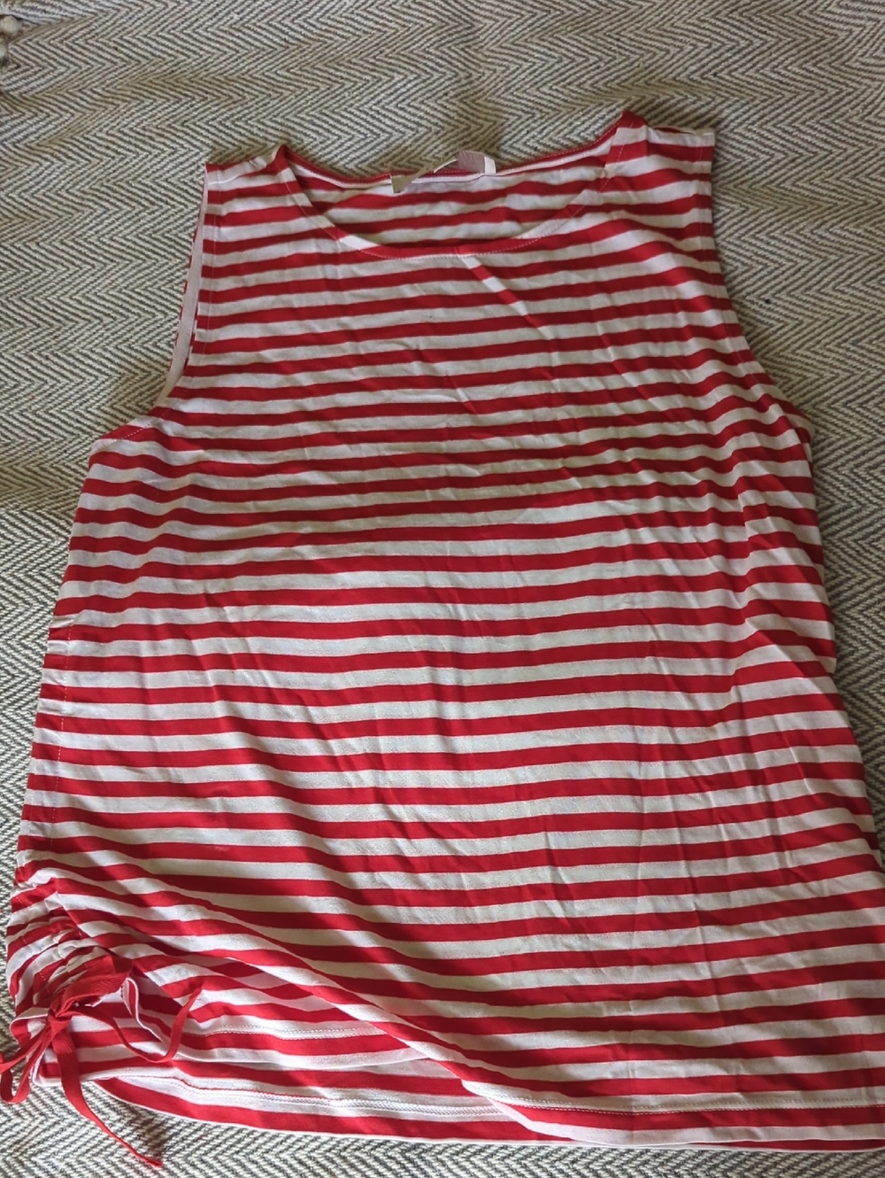 LOFT Red & White Striped Sleeveless Top